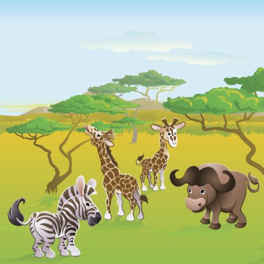 Cute African safari animal cartoon scene clipart