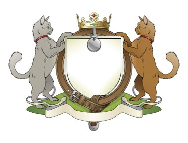 Cat pets heraldic shield coat of arms clipart