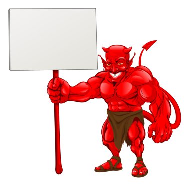 Devil standing holding sign clipart