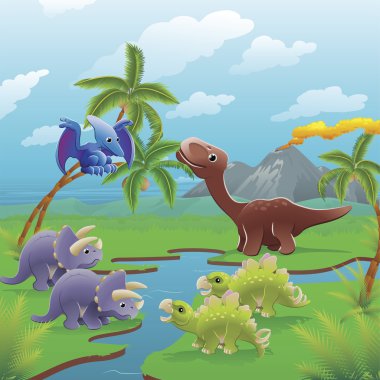 Cartoon dinosaurs scene. clipart