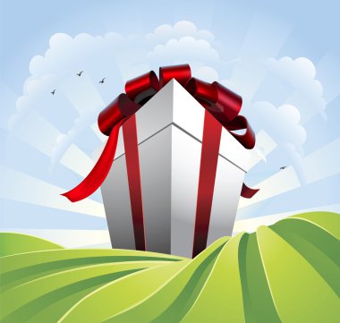 Giant gift in fields clipart