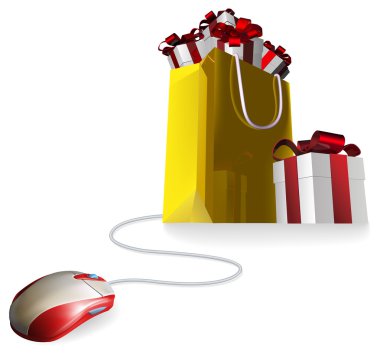 Mouse gift shopping bag clipart