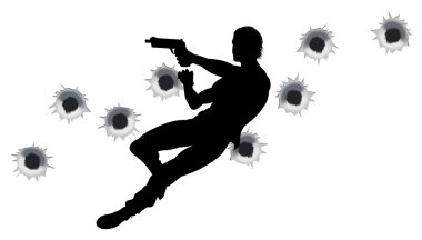 Action hero in gun fight silhouette clipart