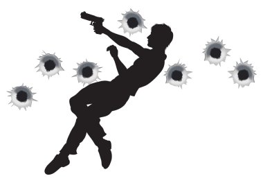 Action hero in gun fight silhouette clipart