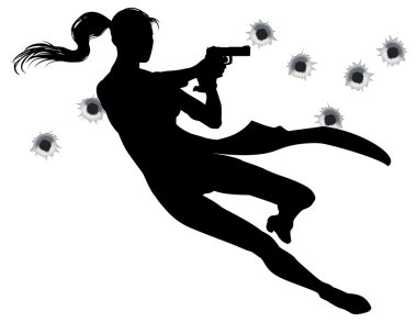 Gunfight action woman clipart