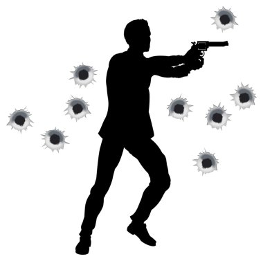 Action hero in gun fight silhouette clipart