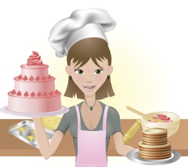 Young woman baking a cakes and cookies clipart