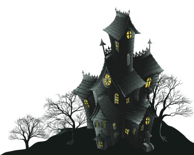 Scary haunted house and trees illustration clipart