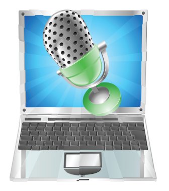 Microphone flying out of laptop screen concept clipart