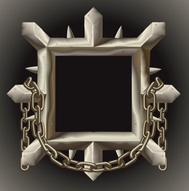 Rusty spiky metal frame border with chain clipart