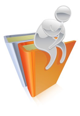 Metallic character sitting on books thinking clipart