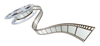 Movie film spooling out of film reel clipart