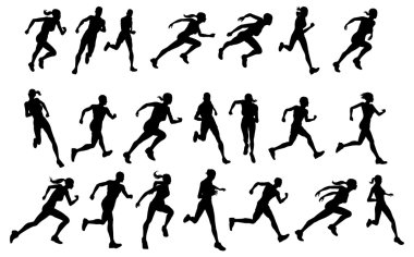 Runners running silhouettes clipart