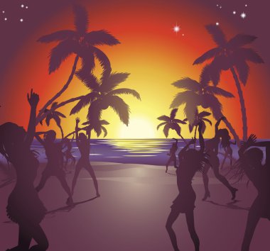 Sunset beach party illüstrasyon