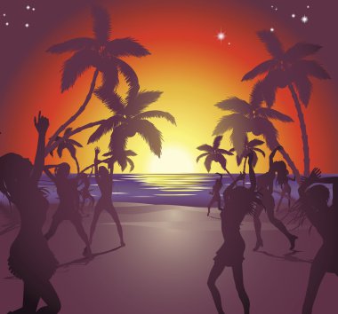 Sunset beach party illustration clipart