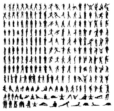 Many very detailed silhouettes including business, dancers, yoga