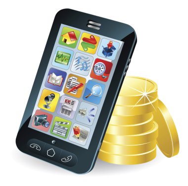 Smart phone and coins illustration clipart