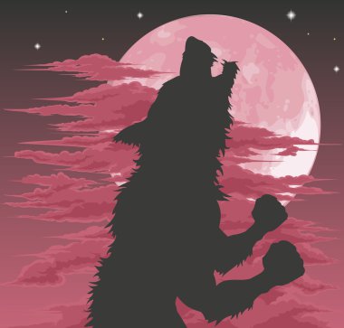 Werewolf silhouette howling at moon clipart