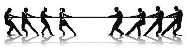 Women versus men business tug of war competition clipart