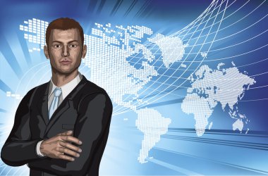 Businessman abstract world map background clipart