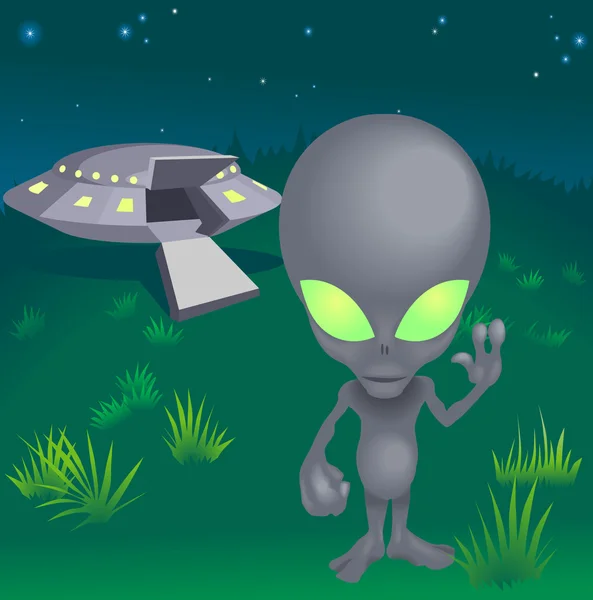 Imagen de platillo alienígena y volador — Vector de stock