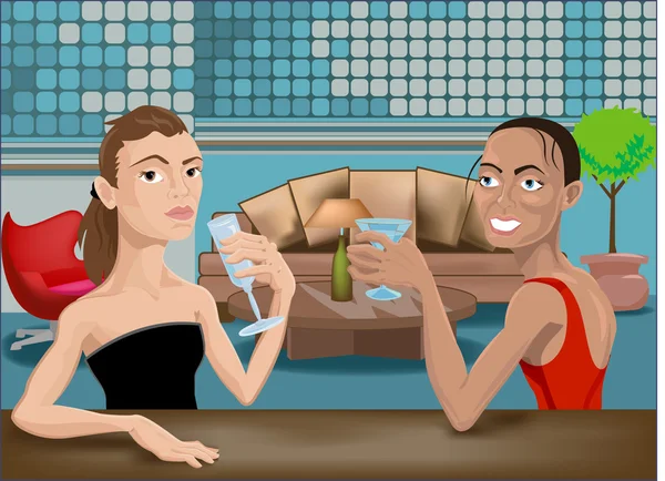 Дві красиві жінки в барі — стоковий вектор
