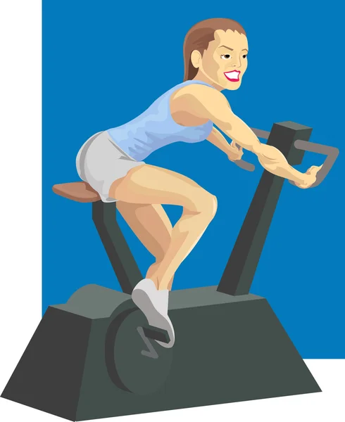 Woman on exercise bike — Stock Vector