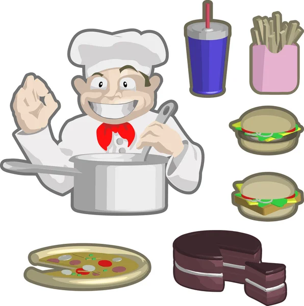 厨师和食品 — 图库矢量图片