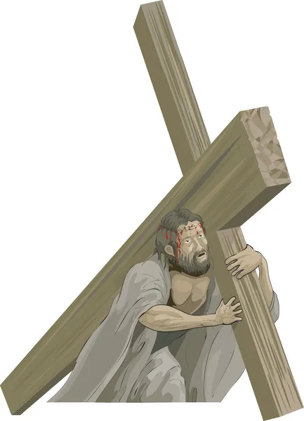 Christus rekening houdend met het Kruis aan de kruisiging — Stockvector