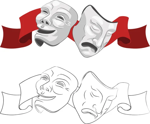Színházi komédia és tragédia, maszkok — Stock Vector