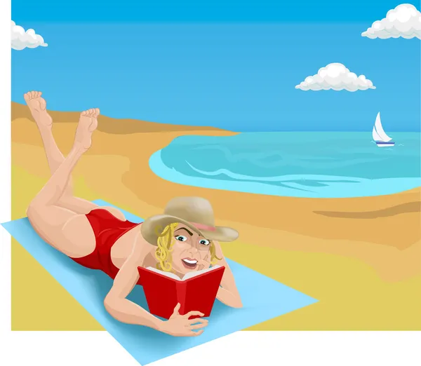 Läsning på stranden illustration — Stock vektor