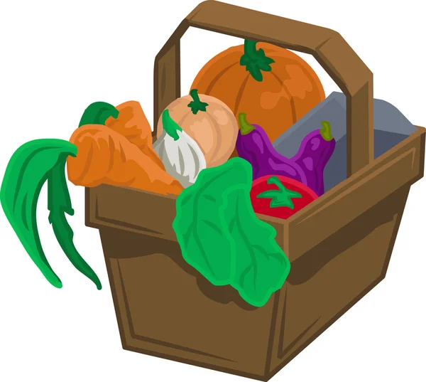 Vegetables and produce in basket — Stock Vector