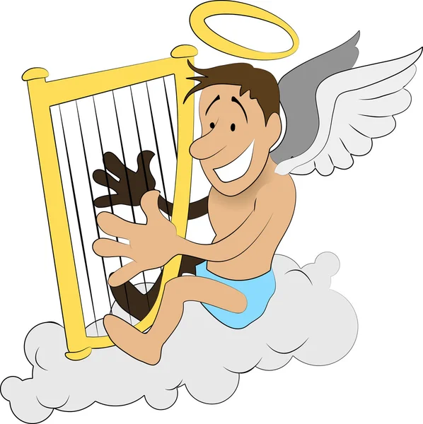 Ángel con ilustración de arpa — Vector de stock