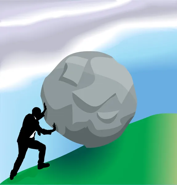 Pushing bolder up hill business concept illustration — Stock Vector