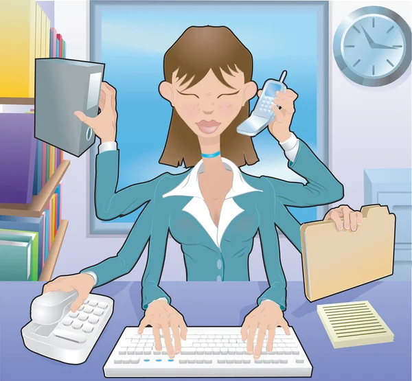 Business woman multitasking illustration — Stock Vector