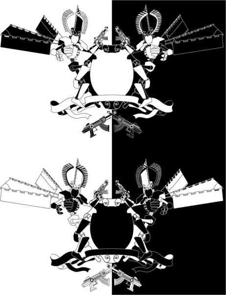 ファンキーな侍ロボットの白黒盾 — ストックベクタ