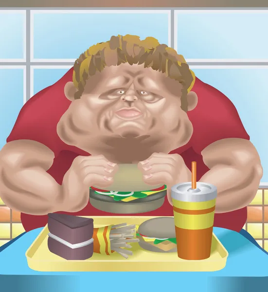 Fat man fast food — Stock Vector