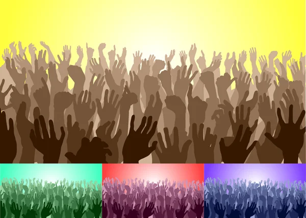 Menschenmenge mit erhobenen Händen — Stockvektor