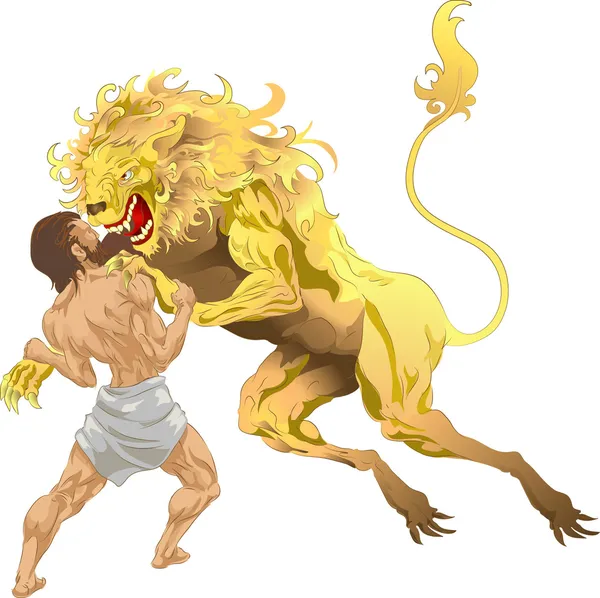 Hercules and the lion — Stock Vector