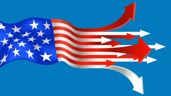 Abbildung der amerikanischen Flagge mit Pfeilen — Stockvektor