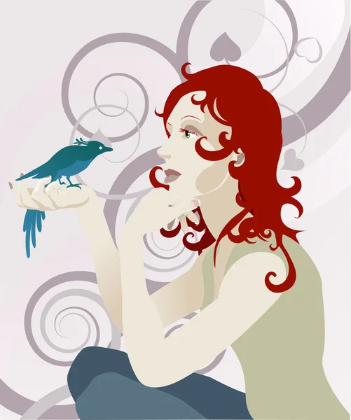 女性と鳥の概念 — ストックベクタ
