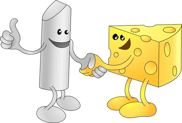 Κιμωλία και τυρί ευτυχώς χειραψία — Διανυσματικό Αρχείο