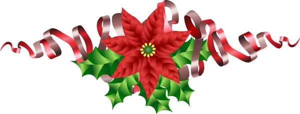 Holly ve şerit Noel Yılbaşı çiçeği motifi — Stok Vektör