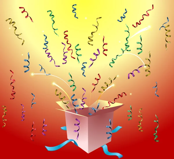 Ilustrace z otevřené krabice s barevné konfety — Stockový vektor