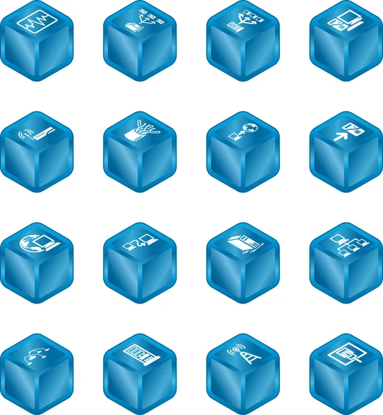 Network computing kub ikoner serie set. — Stock vektor
