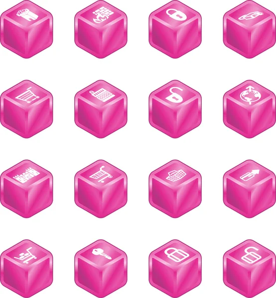 Serie di icone cubo di sicurezza e e-commerce — Vettoriale Stock