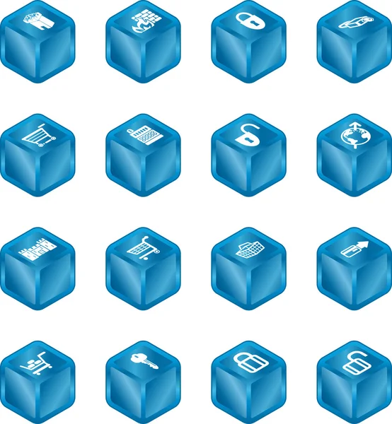 Série d'icônes cube sécurité et e-commerce — Image vectorielle