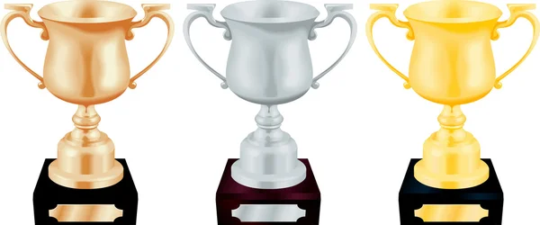 Goud zilver en brons trofee cups vector illustratie — Stockvector