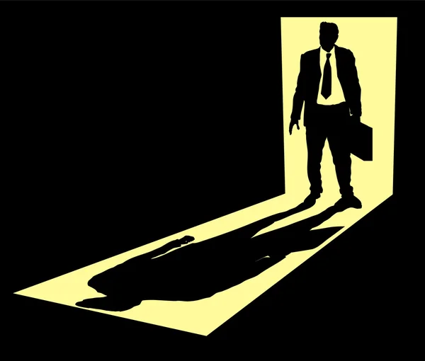 Ilustracja biznesmen z teczki stojąc w drzwiach — Wektor stockowy