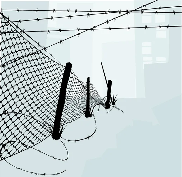 Illustration vectorielle de clôture à maillons de chaîne et de fil barbelé — Image vectorielle